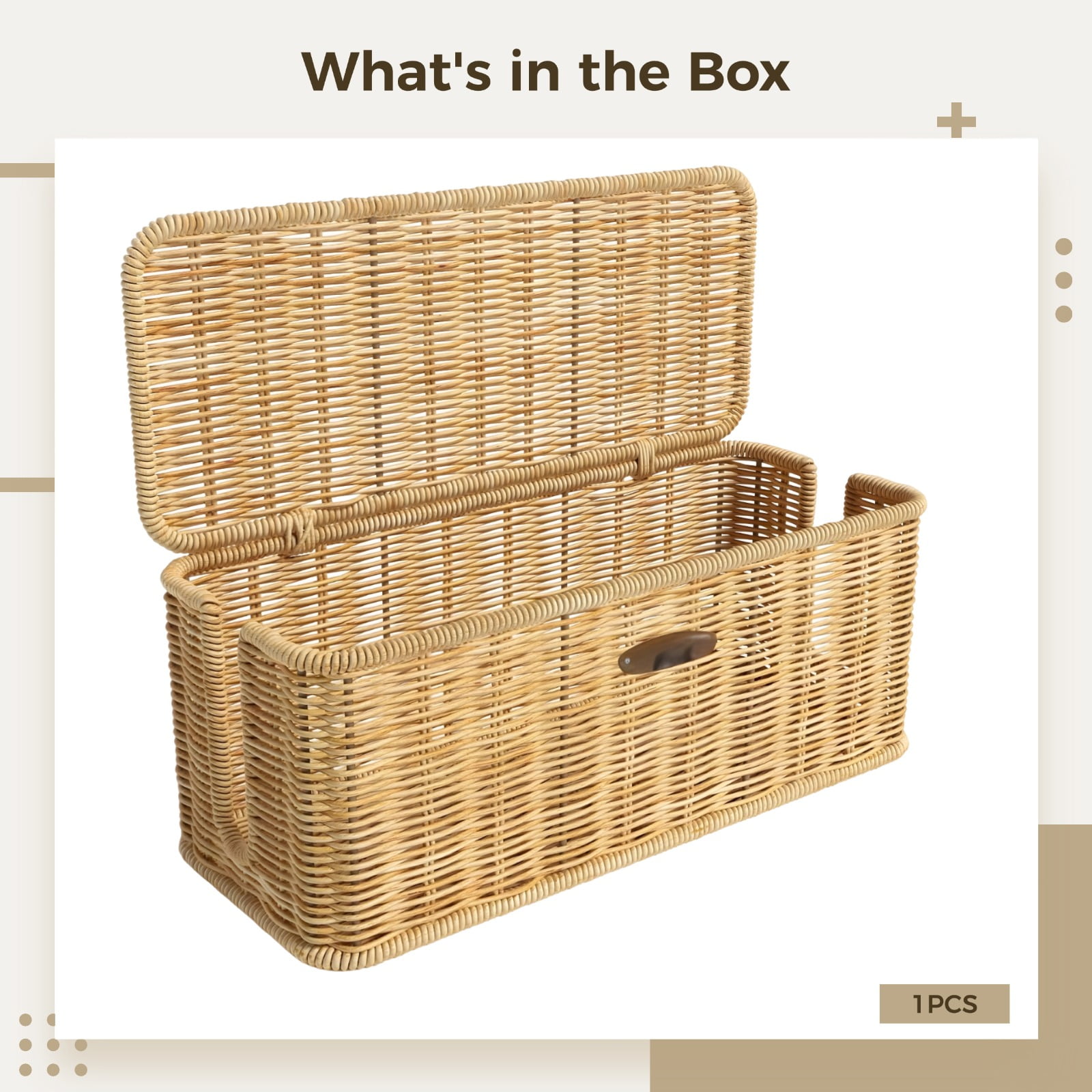 Cable Management Box, PP Cord Organizer Basket, Basket to Hide Cords, Rectangular Weave Design, Desktop Power Strip Storage with Sectioned Interior, Suitable for Home Office