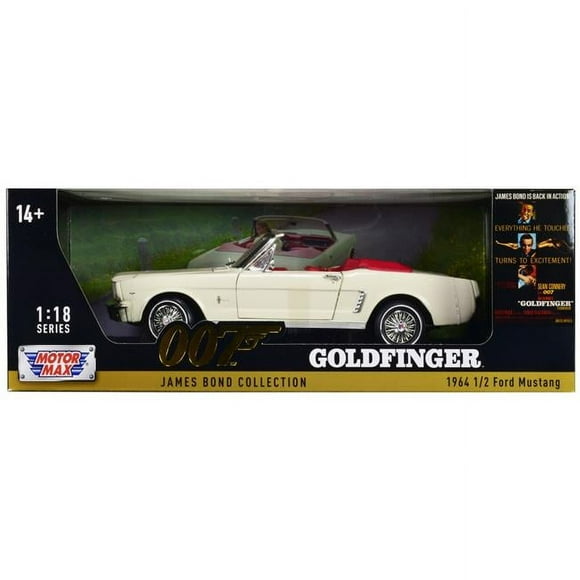 Motormax 79833JB 1964 1-2 Ford Mustang Convertible with Interior James Bond 007 Goldfinger 1964 Movie James Bond Collection Series 1-18 Scale Diecast Model Car, White & Red