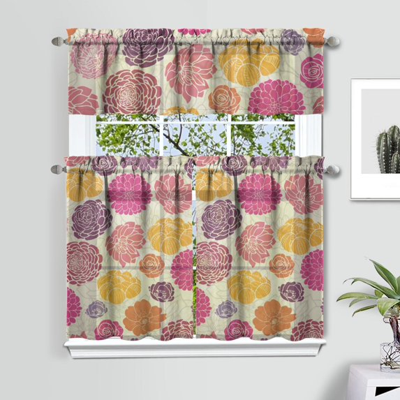 Farmhouse Vintage Curtains 36 Inch - 3 Panel Boho Wildflower Set with Rustic Floral Print, Rod Pocket Drapes
