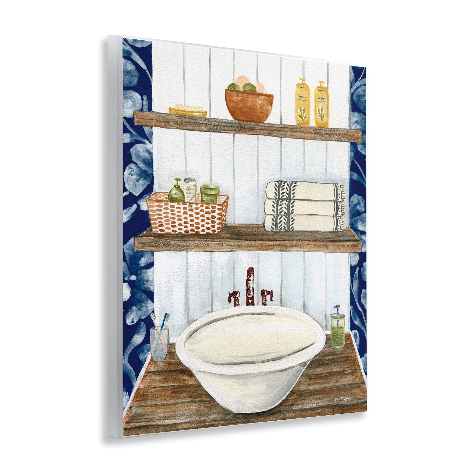 Stupell Industries Bold Blue Bathroom Typography Painting Unframed Art Print Wall Art, 11 x 14