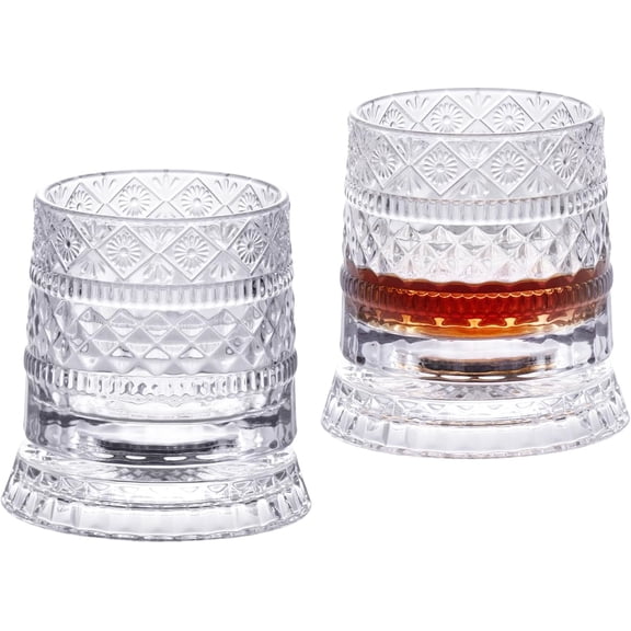 Crystal Rotatable Old Fashioned Whiskey Glasses Set of 2 – 8.79 oz Spinning Stress-Relief Glasses with Luxury Box, Perfect Bourbon & Scotch Gifts for Men