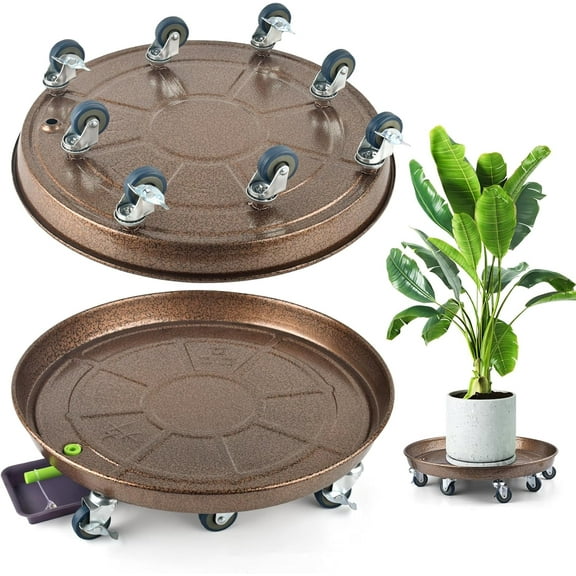 2Pack 20'' Extra Large Plant Stand with Lockable Wheels, Heavy-Duty Metal Plant Caddy with Casters for Indoor and Outdoor