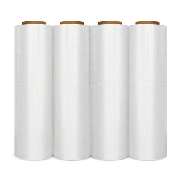REZJSWFSMMJ 18 Inch Stretch Wrap Roll, Heavy Duty 1500ft Shrink Wrap Roll, Clear 80 Gauge Industrial Strength Stretch Film, Plastic Wrap for Pallet Wrapping Shipping Moving(4 Pack)