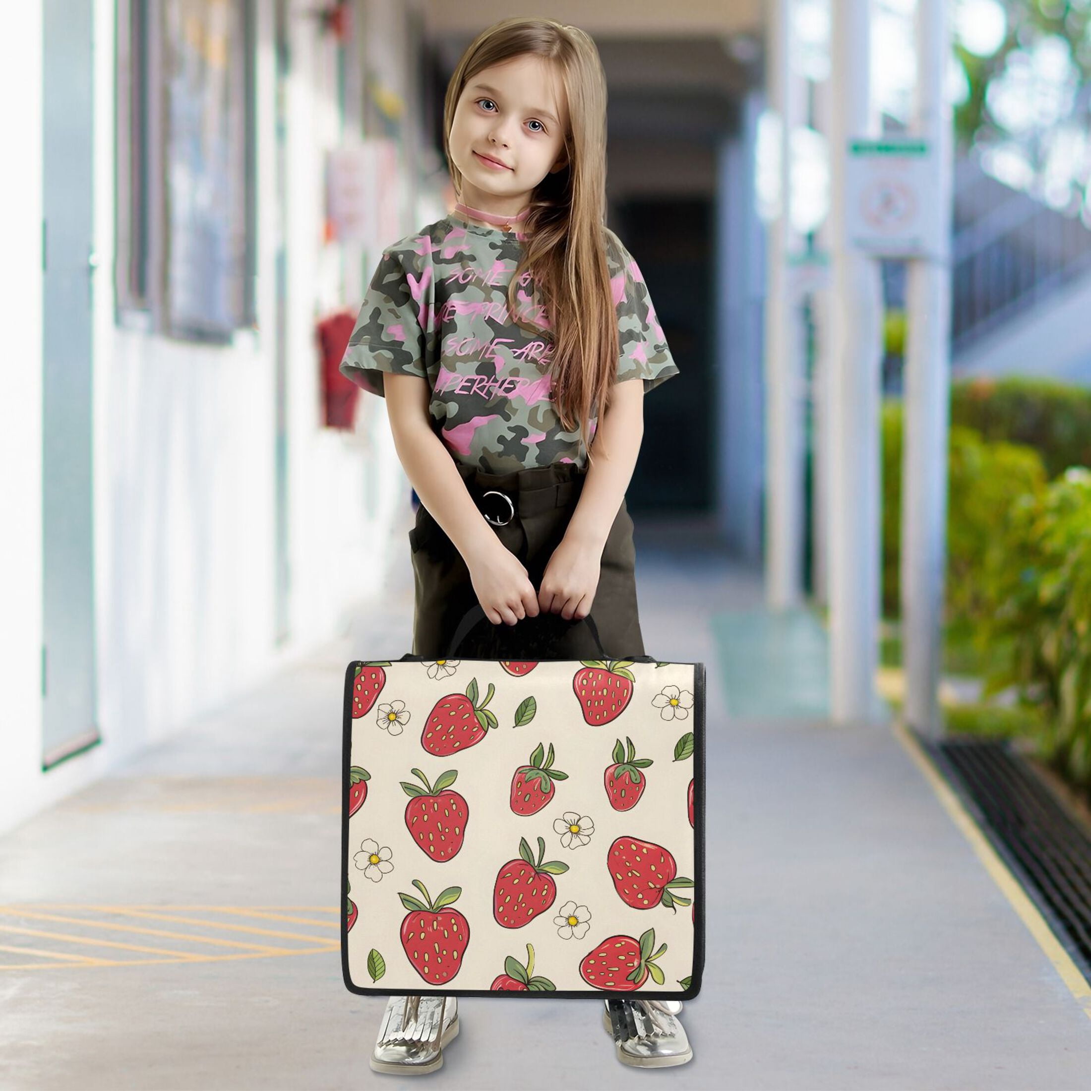 ALAZA Zipper Binder Strawberry and Floral 3 Ring Trapper Keeper File Folder Organizer Bag