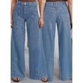 thumbnail image 5 of Female Wide Leg Jeans Baggy Jeans Mid Waist Stretch Boyfriend Denim Pants Vintage Trousers with Pocket L, 5 of 9