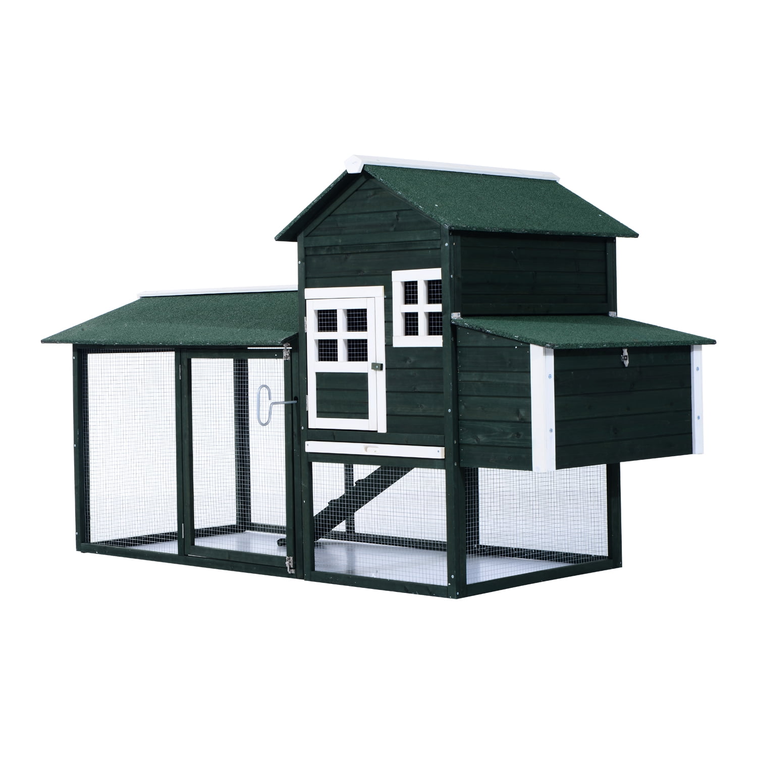 Pawhut 83" Wooden Backyard Chicken Coop with Covered Fun Run, HomeLike Nesting Box, & Compact
