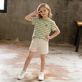 thumbnail image 7 of Cethrio Girls Cotton T-shirts, Crew Neck Casual Stripe Short Sleeve Summer Tops Kids Tees Green Size 5T, 7 of 7
