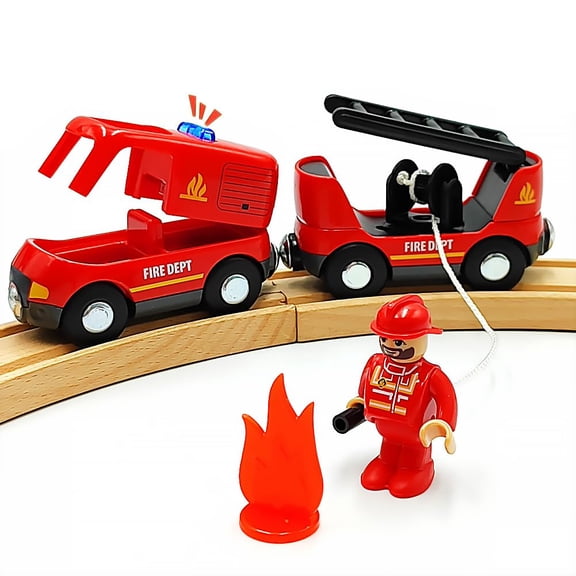 HYPERLIVING Magnetic Trains Cars Set Wooden Train Track Accessories Fire Truck Train Set for Toddlers 3-5 Wooden Train Sets for Boys Ages 3-4-7