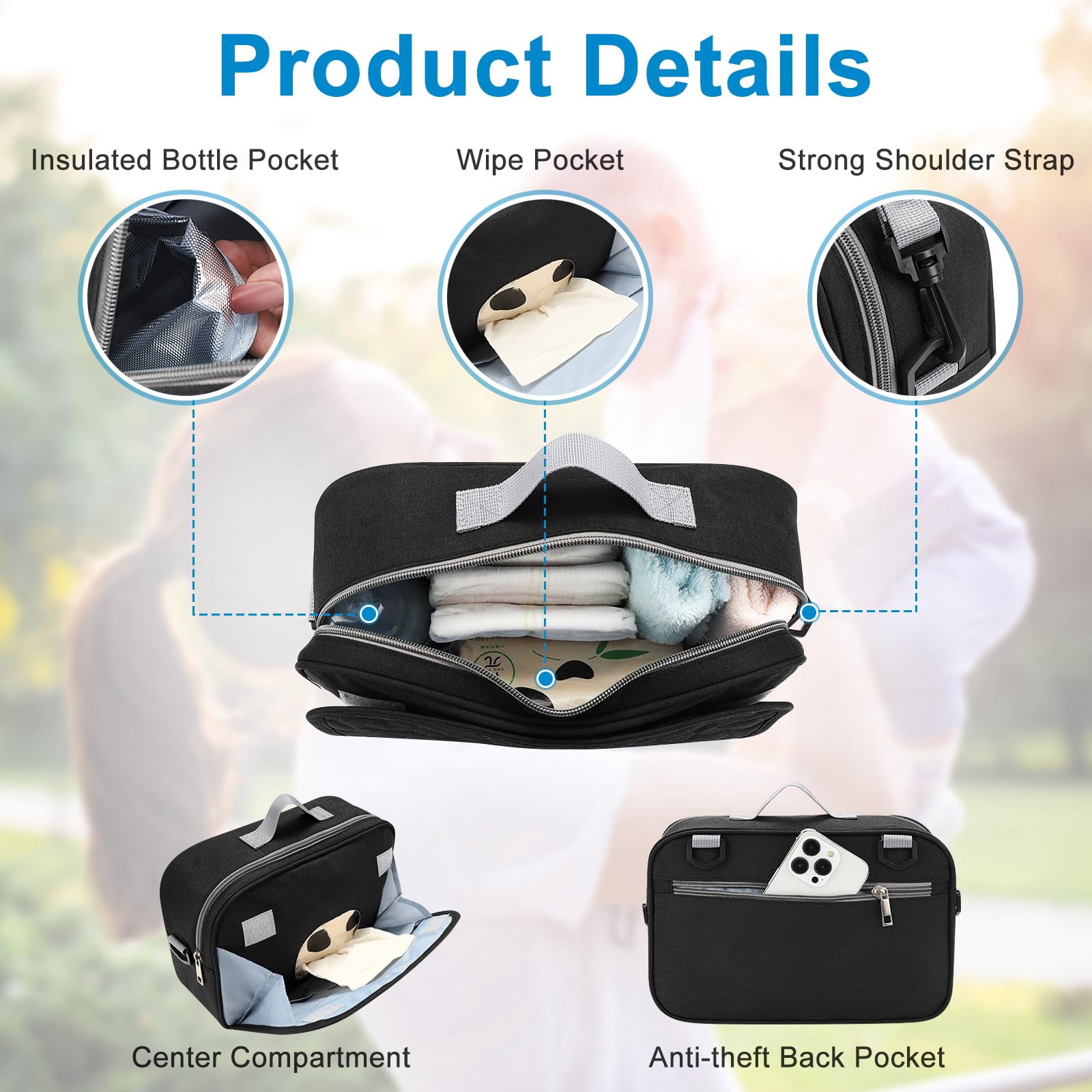 Stroller Organizer, Universal Stroller Organizer with Insulated Cup Holder Pocket, Dual Purpose Large Capacity Stroller Bag Caddy, Stroller Accessories Fits（Black）