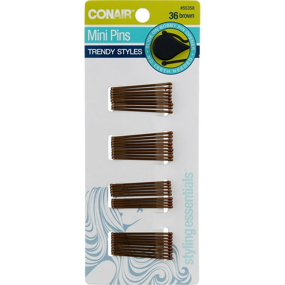 Conair Styling Essentials Secure Hold Mini Bobby Pins, Brown 36 ea (Pack of 2)