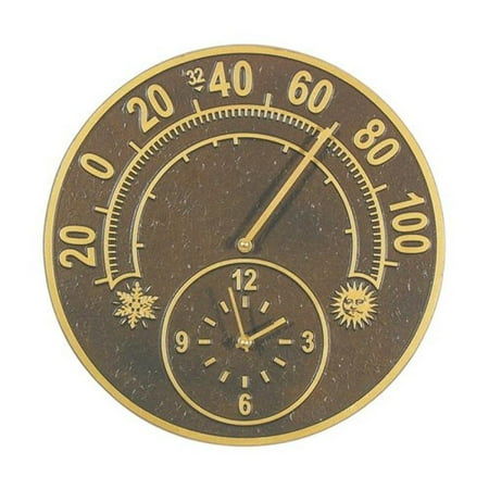 Whitehall Products Solstice Thermometer Clock, Antique Copper