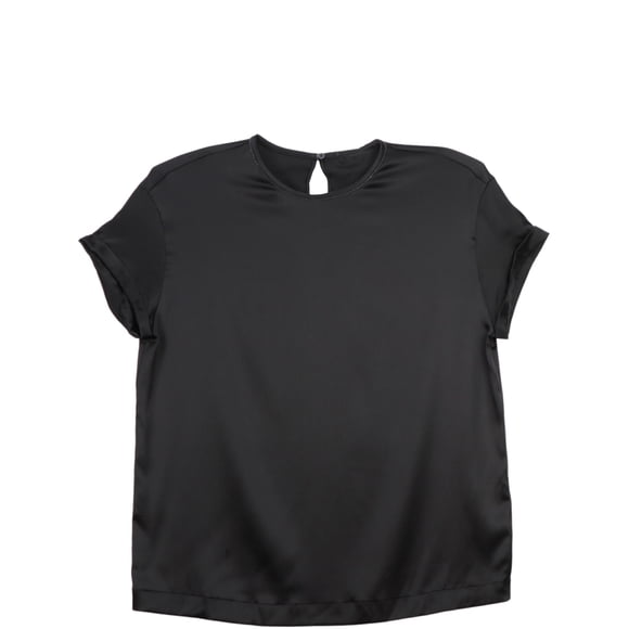 Brunello Cucinelli Women's Black Silk Beaded Keyhole Back Short Sleeve Blouse - M
