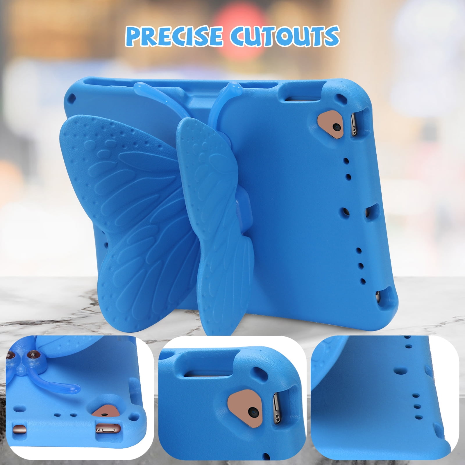 Kids Case for Apple iPad 9th 8th 7th Generation 2021/2020/2019 10.2 Inch, iPad Air 3rd Gen 10.5" Case, Cute Butterfly Rotating Stand Lightweight Kids Friendly Shockproof Case with Pencil Holder,Blue