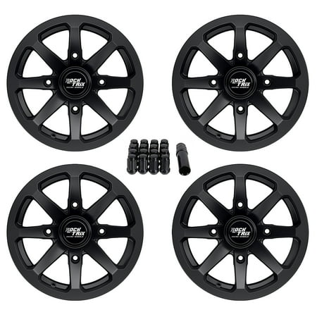 RockTrix RT102 15in ATV Wheels 4x156 Rims, 15x7, 4+3 Offset, Includes 3/8x24 Spline Lug nuts, Compatible with Polaris Ace RZR XP Ranger Crew UTV, 4/156, Set of 4