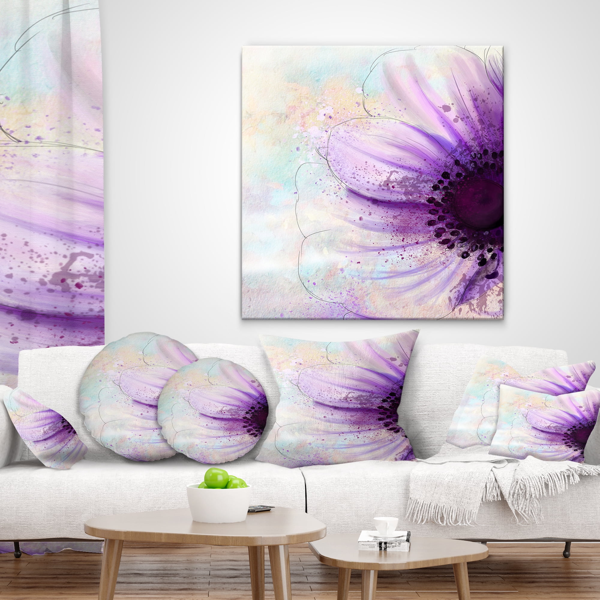 Designart Flower with Large Purple Petals - Flowers Throw Pillowwork - 16x16