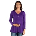 thumbnail image 4 of 24seven Comfort Apparel Maternity V Neck Long Sleeve Soft Flare Henley Style Tunic Top, 4 of 5