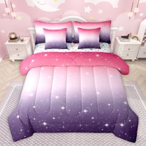 Castle Fairy Starry Sky Girl Boy Twin Bedding Sets 7-Piece,Universe Galaxy Bedding Comforter Set Microfiber,Abstract Gradient Ombre Breathable Sheet Sets,Breathable Home Decor,Reversible