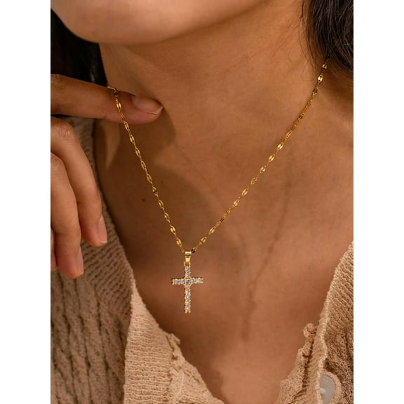 QQTDFG 1pc Rhinestone Cross Pendant Necklace Jewelry for Women Gift for Her Necklace-default