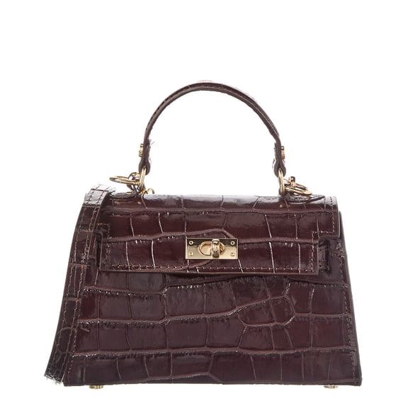 Persaman New York Blakely Croc-Embossed Leather Satchel, Brown