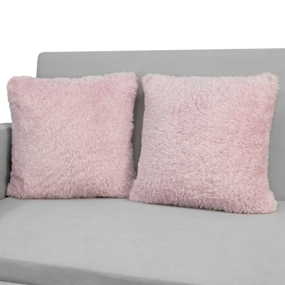 PAVILIA Decorative Sherpa Throw Pillow Covers, Set of 2, 18x18, Light