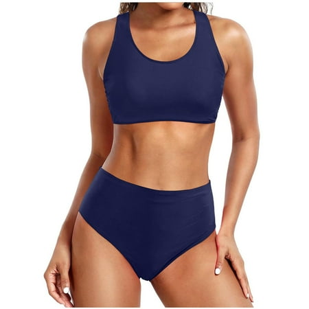 New & Trending  Women s Solid Set Swimsuit  Sleeveless Push-Up Padded  Beachwear  Solid Color  for Pool/Sunbathing  Supportive Bra  Quick-Dry Material  Woman Swimsuits | Navy XXL  Sopatenor