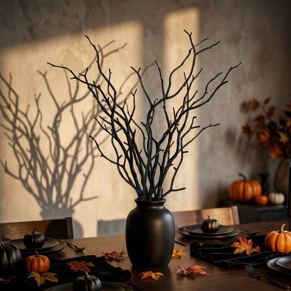 Plastic Black Bare Twigs Branches 24cm Halloween Decorative Stems 10 Pack For Vase Fillers Home Table Mantel Decor
