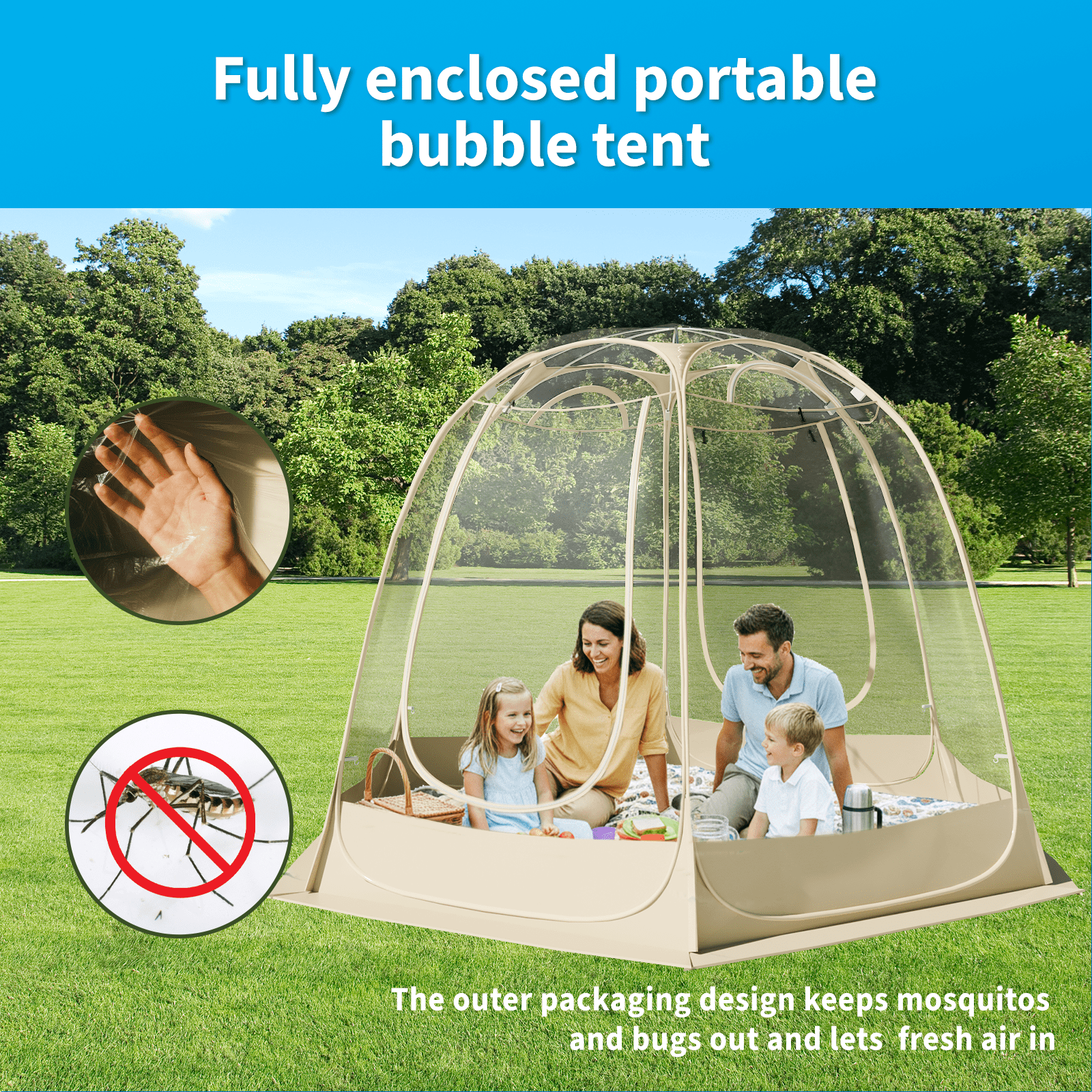 TABU Pop Up Bubble Tent, Sports Tent for 6-7 People, Portable Weatherproof Clear Tent, 10 x 10 ft
