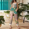 thumbnail image 5 of JULMCOMO Cotton Linen Jumpsuits for Women Floral Print Scoop Neck Loose Fit Overalls Tie Strap Sleeveless Casual Summer Overalls Army Green 2XL, 5 of 7