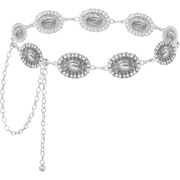 Oval Concho Chain Belt for Women Cowgirls Metal Chain Belts for Jeans Dress Country Outfits