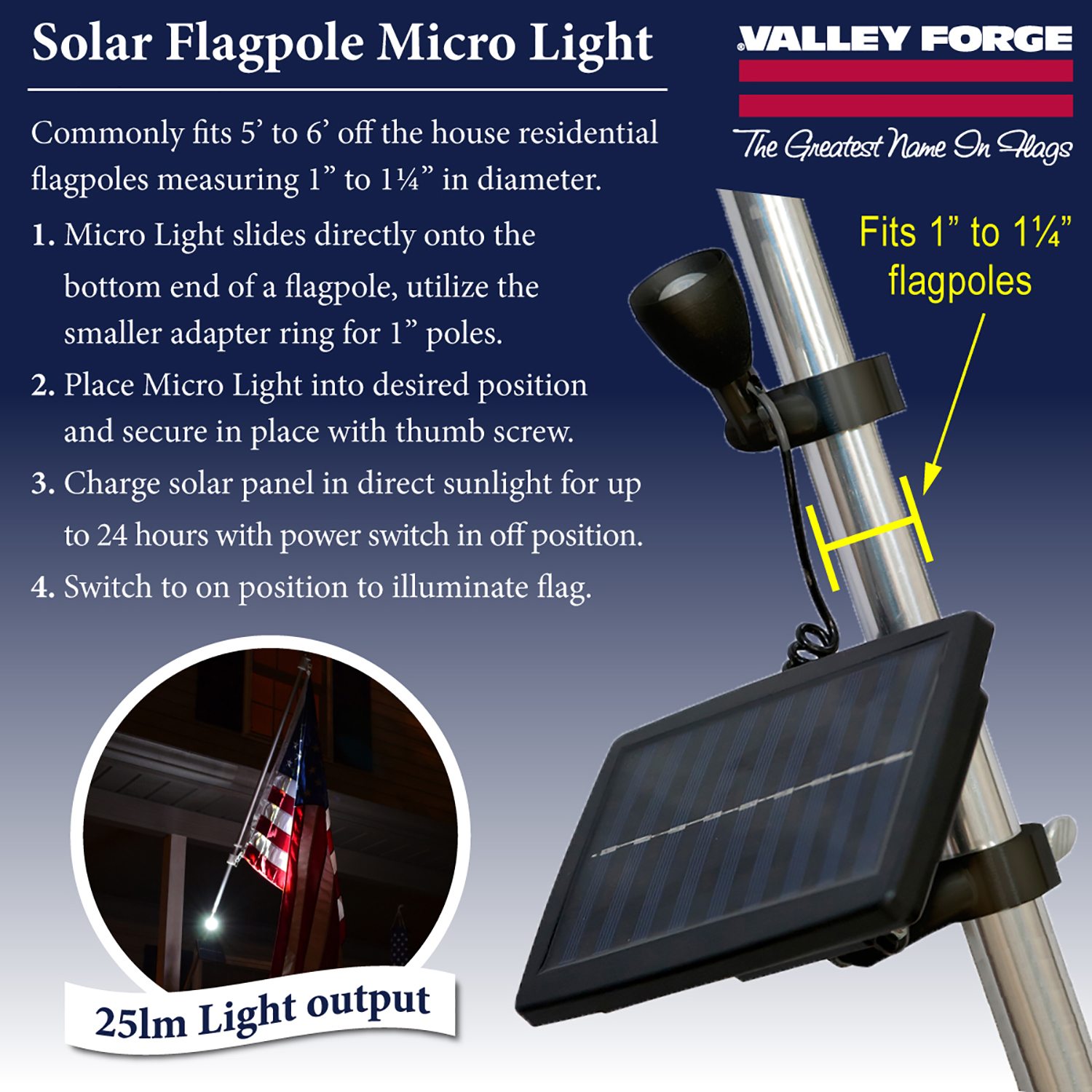 Plastic Solar Flagpole Light for Flags by Valley Forge, Compatible with 1" or 1.25" Flagpole - image 5 of 5