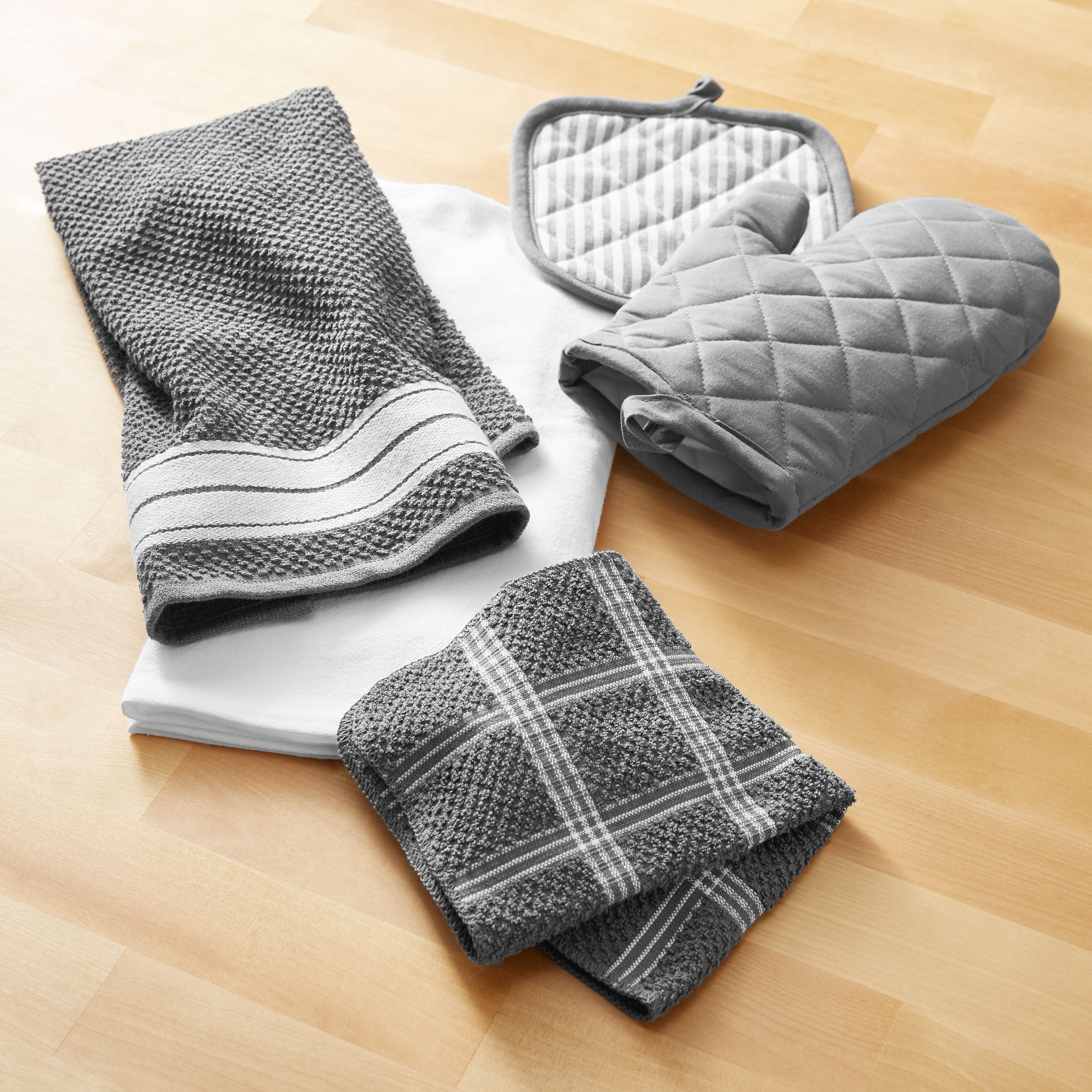 Premium Kitchen,Hand Towels (20”x 28”, 6 Pack) Large Cotton, Dish, Flat &  Terry Towel Highly Absorbent Tea Towels Set with Hanging Loop Gray