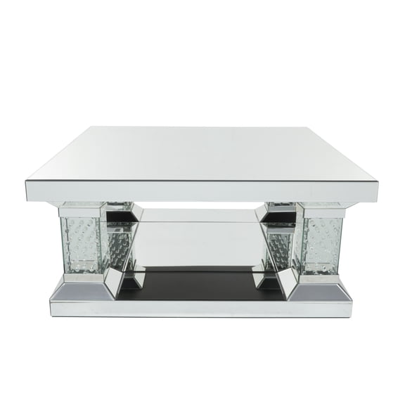 DecMode 39" x 18" Silver Glass Mirrored Coffee Table with Crystal Embellishments, 1-Piece