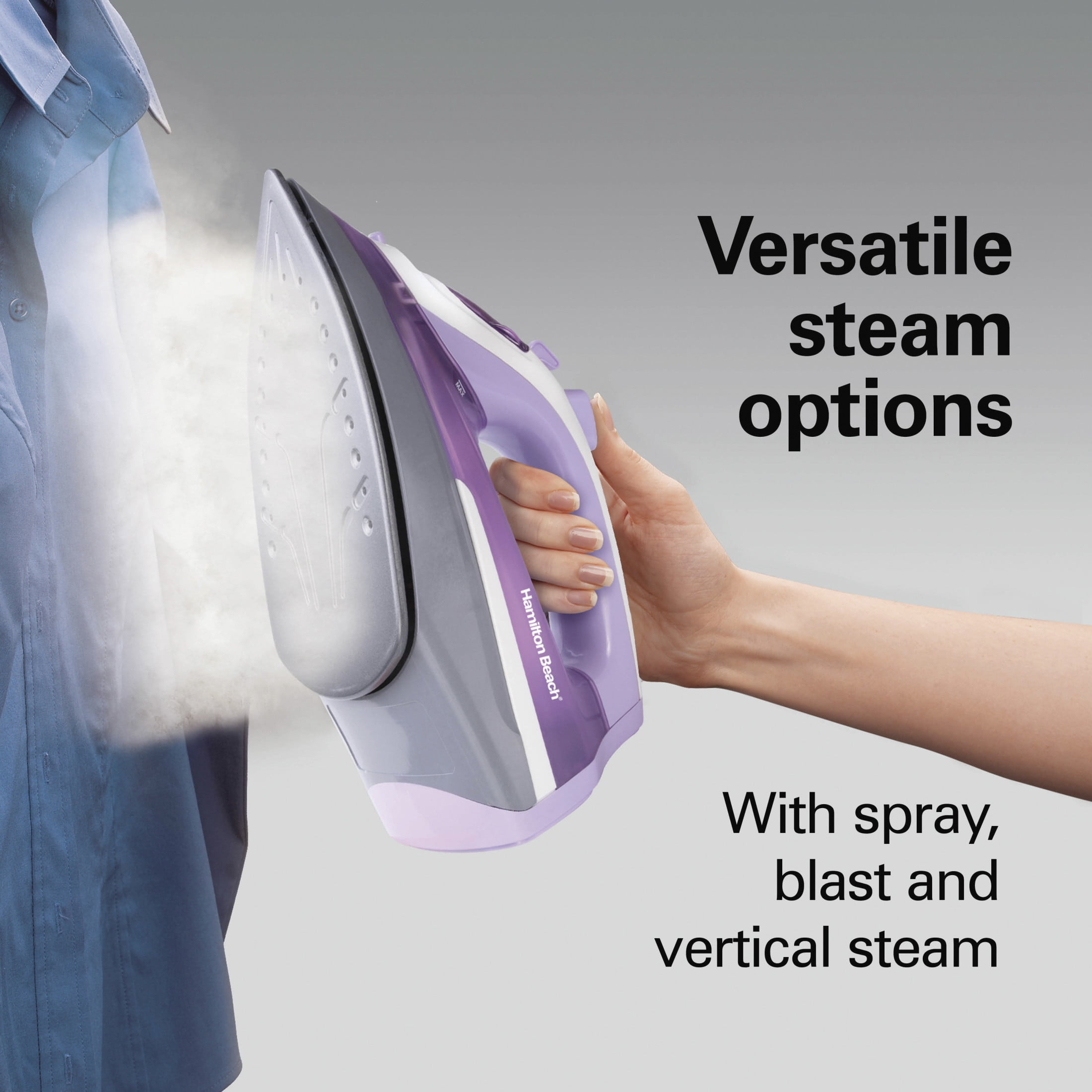 Hamilton Beach Clothing Iron, Steam Iron for Clothes with Extra-Glide Nonstick Soleplate, Purple