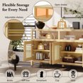 thumbnail image 5 of Bohemian Rattan Buffet Cabinet 60 Inch, Solid Wood Storage with Push-Open Doors & Adjustable Shelves for Living Dining Rooms, Natural, 5 of 10