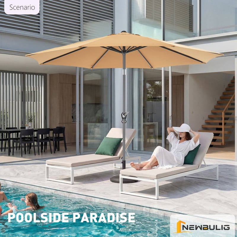 Gianna 9FT Outdoor Patio Umbrella Market Table Polyester Fabric Canopy with Push Button Tilt & Crank Iron Frame 8 Ribs UV Protection Waterproof