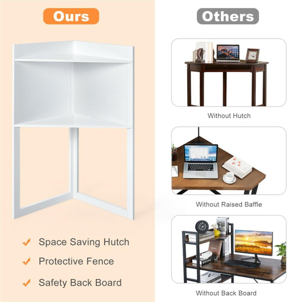 Demi Bonn Corner Computer Desk with Hutch and Storage Shelves, Small Home Office Desk Study Writing Table, White