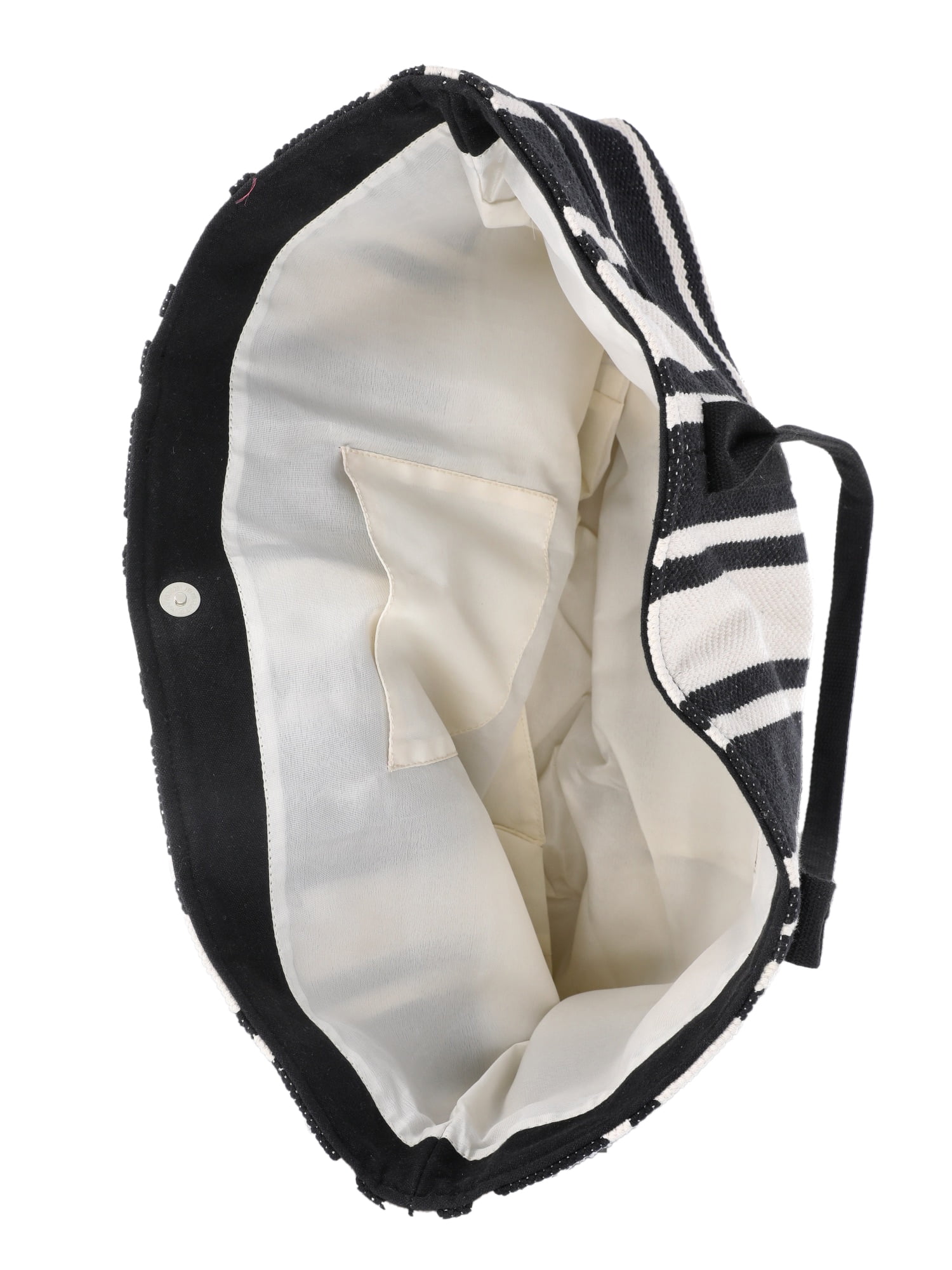 Time and Tru Women's Pocket Tote Handbag and Matching Pouch, Black and White Stripes