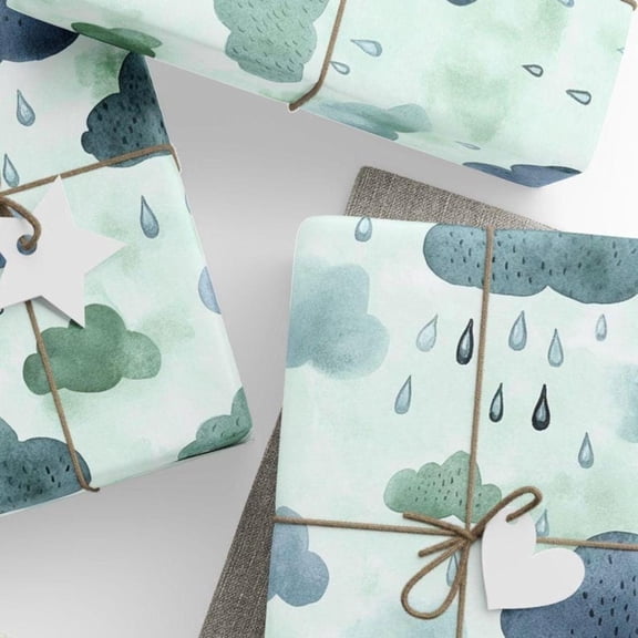 Christmas Rain Cloud Gift Wrapping Paper Roll, Rainy Day Gift Wrap, Rainy Paper for Baby Shower, Birthday, Winter Gifts, 58x23in, 1 Roll