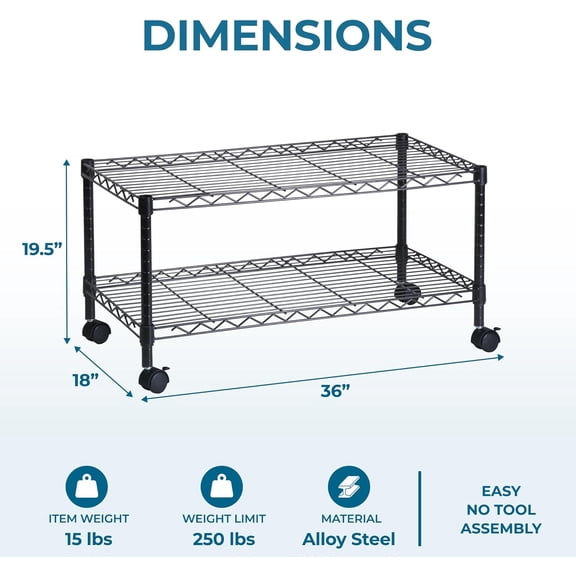 Honey Can Do 2-Tier Media Cart CRT-03937 Black 18 x 36