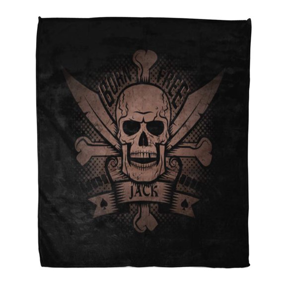 SIDONKU Throw Blanket Warm Cozy Print Flannel Pirate Jolly Roger Crossed Sabers and Ribbon on Skull Comfortable Soft for Bed Sofa and Couch 58x80 Inches