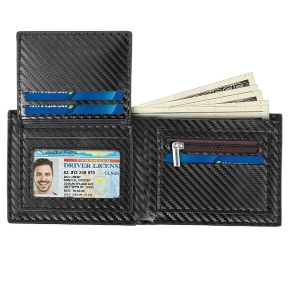 Cshidworld Men's Wallet, 6 Card Slots and 1 ID Window, 2 Cash Compartments, One Zippered Coin Pocket, Simple RFID Front Pocket, Slim Front Pocket Wallet, Black