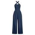 thumbnail image 5 of Women's Dressy Crossover Halter Jumpsuit - Sleeveless Loose One Piece Wide Leg Pants Romper with Pockets, 5 of 5