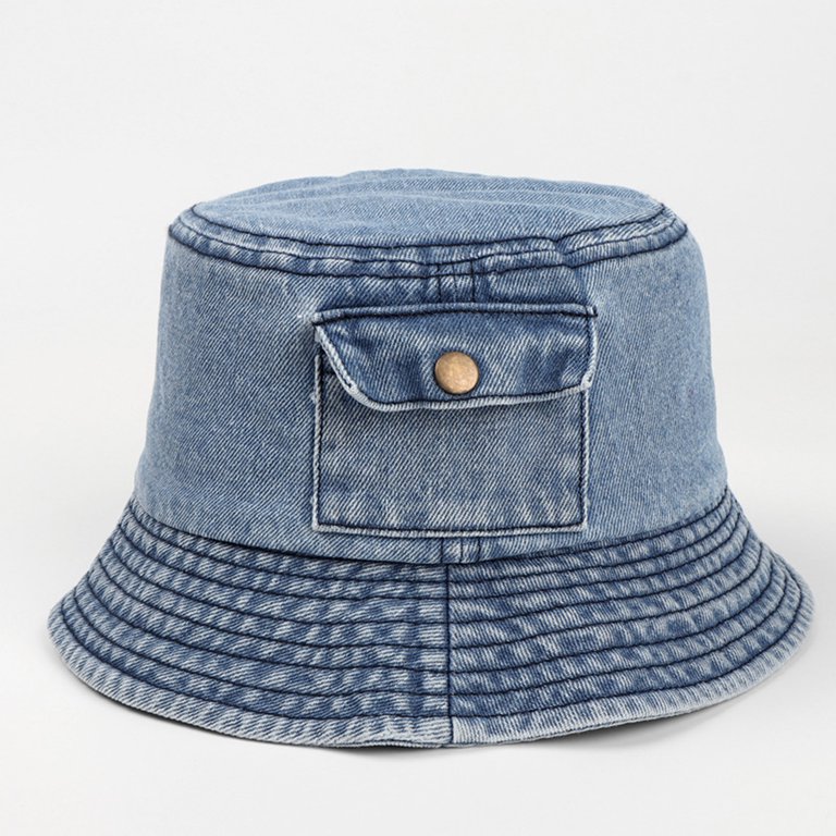 Foldable Fisherman Hat Washed Denim Bucket Hats Unisex Hip 