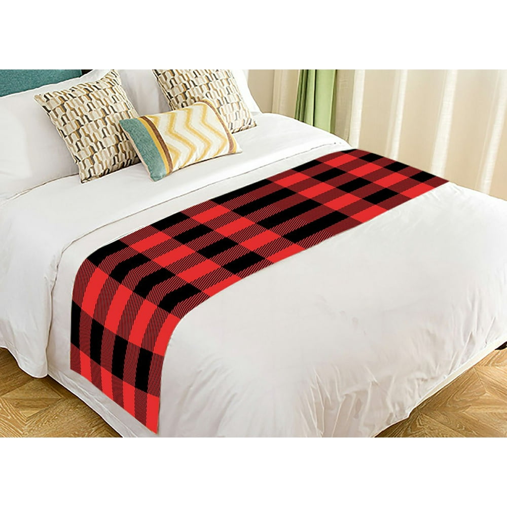 ABPHQTO Red And Black Tartan Plaid Checkered Pattern Bed Runner Bedding