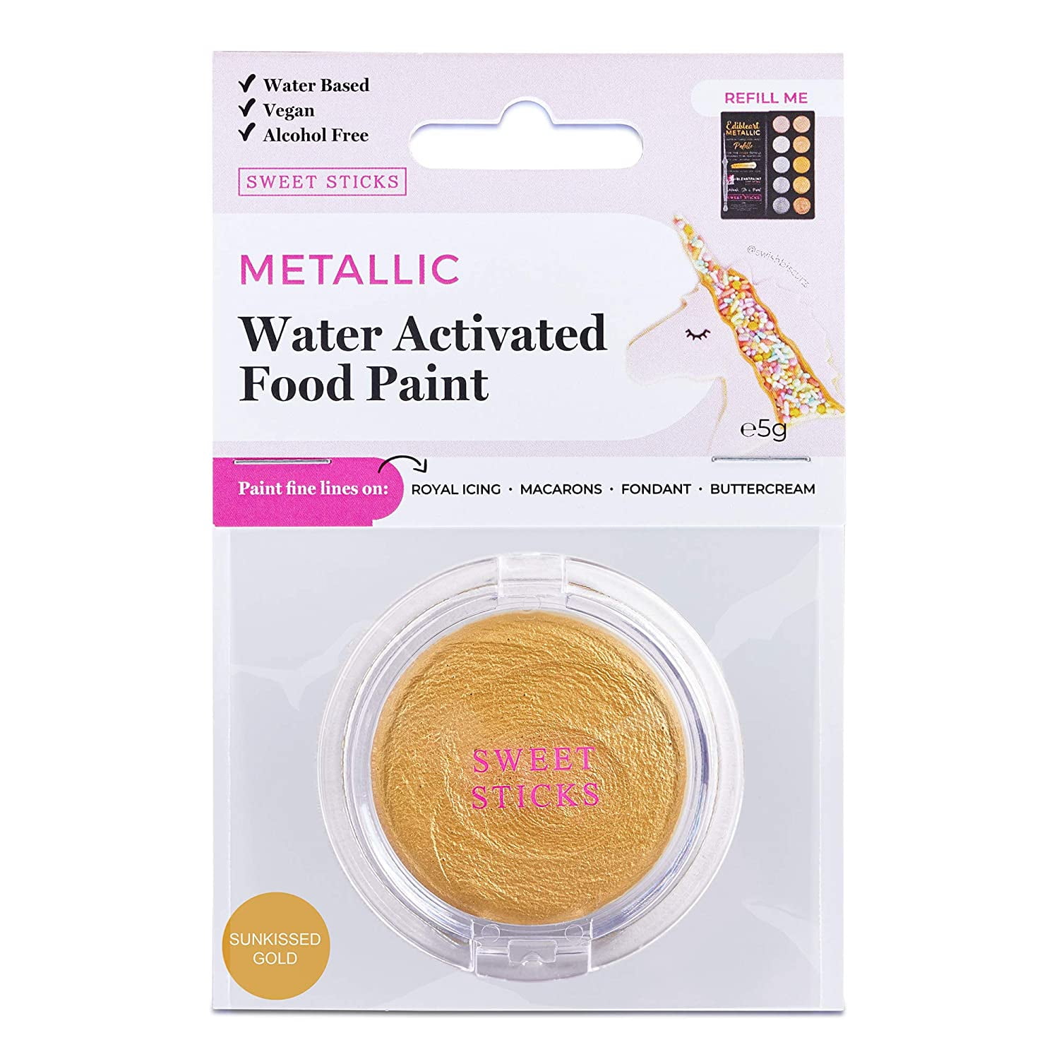 Sunkissed Gold Water Activated Edible Food Paint Pan, Refill Palette By Edible Art with 1 Fine-Line Brush - Water Based Vegan Cake Paint, Water Activated Icing Paint (5 Grams)
