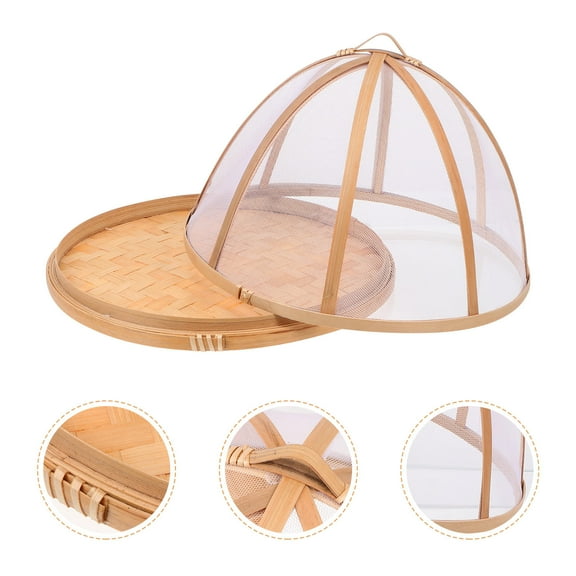 Baluue 1Pc Round Food Cover Tent Khaki Protective Kitchen Dish Storage