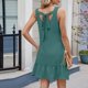 thumbnail image 5 of Vestido Corto de Manga Larga Mujer Algodón Lino Color Sólido Empalme Encaje Soluble en Agua, V-Cuello Rodilla-Longitud Vestido para la Moda Y el Uso Informal, 5 of 7