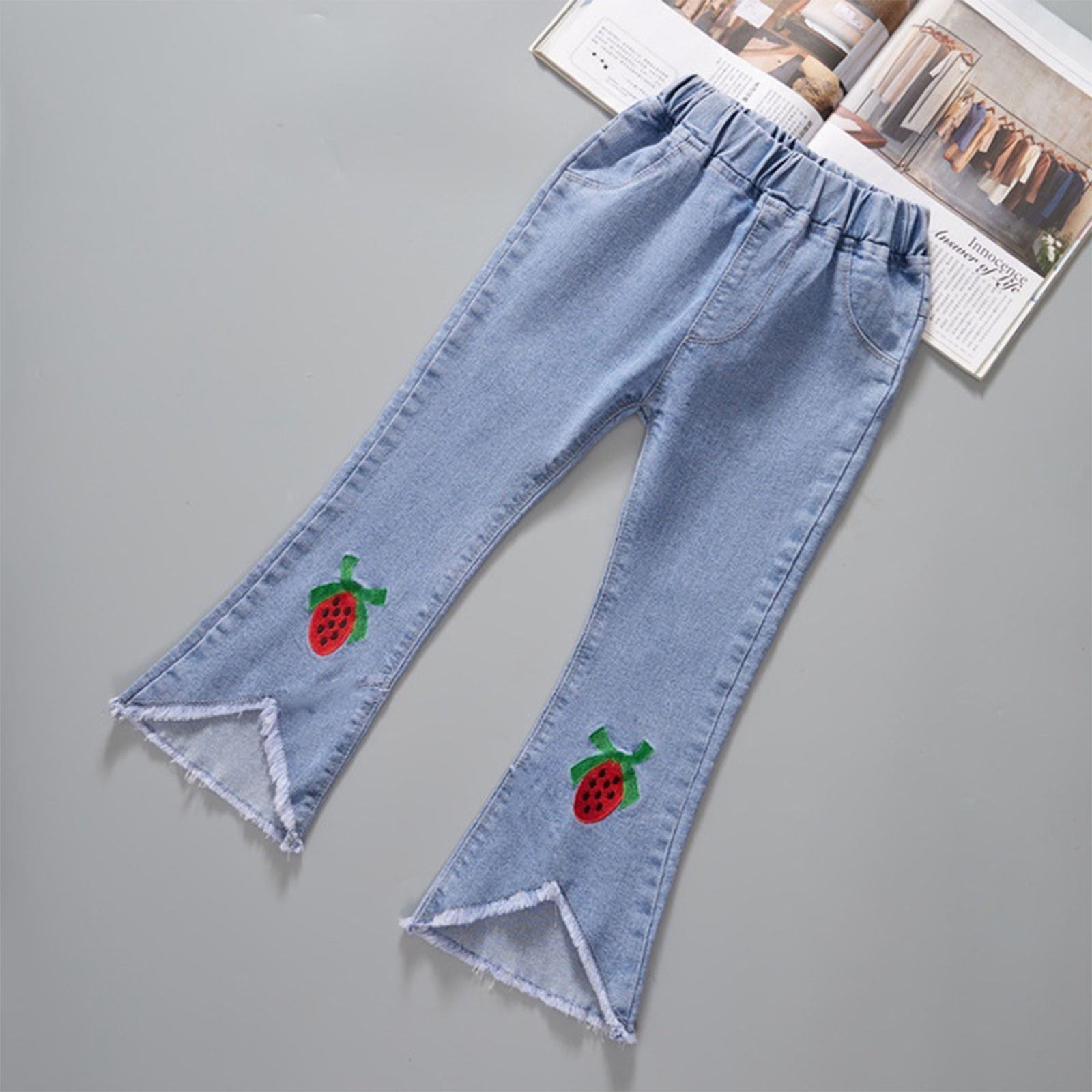 PEZHADA Girls Jeans Size 8 Spring and Summer Cute Print Girls Pocket Elastic Waist Comfy Full Length Pants Jeans Girls Jeans Size 7 Walmart