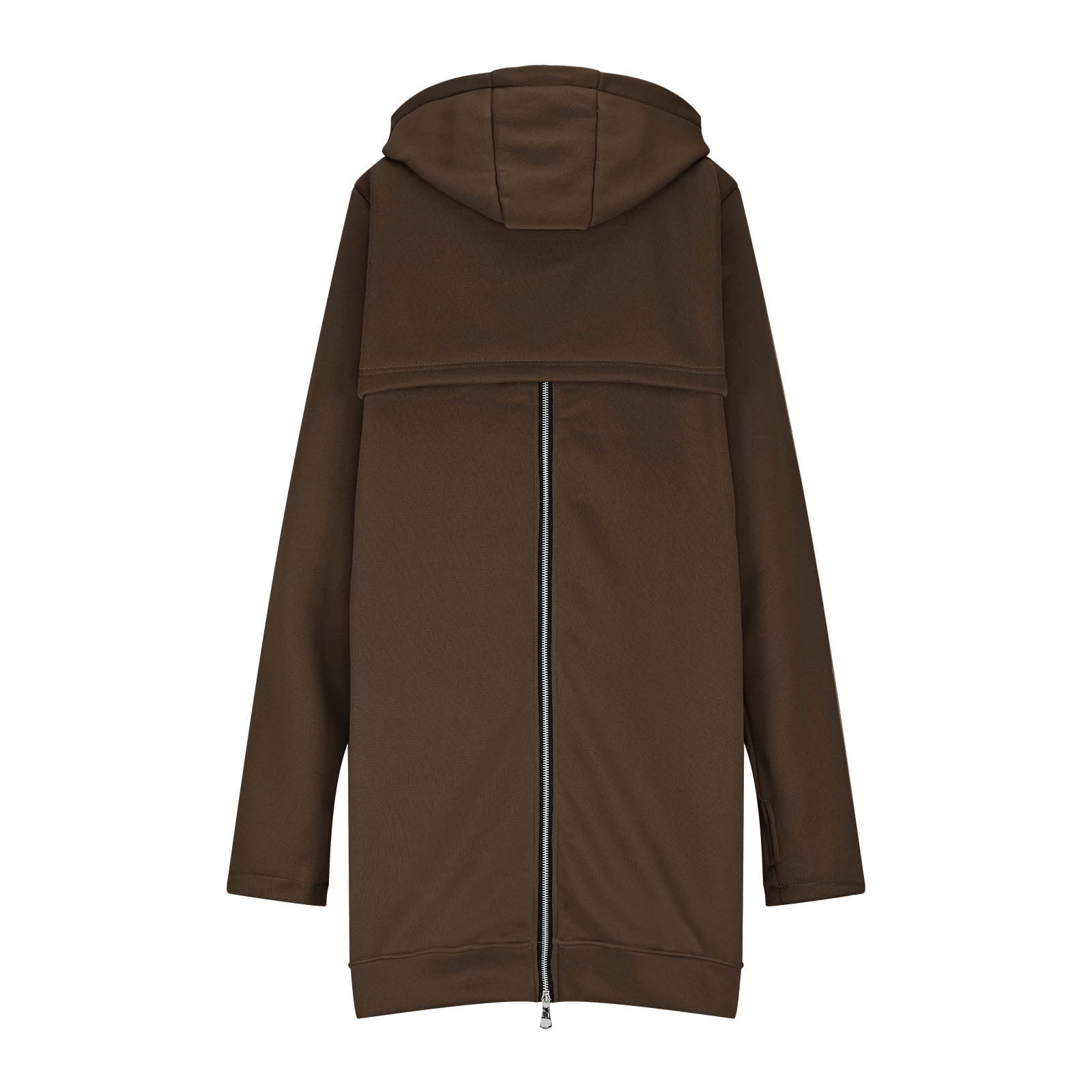 Maxi Hoodie with Thumb Holes Sevevn Women's Solid Color Jacket Fleece Casual Zipper Long Sleeve Pocket Hooded Long Sweater Brown S