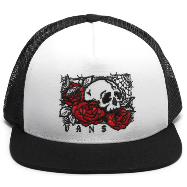 Vans Off The Wall Men's Swansea Embroidered Skull & Roses Trucker Hat Cap - -